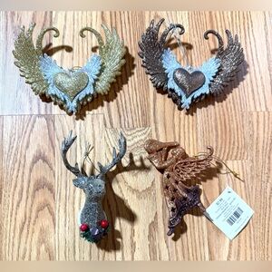 Sparkling glitter finished angel wings,reindeer head & angel figurine Ornaments